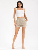 WOMEN'S ELASTIC WAIST POCKETS MINI SHORTS