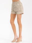 WOMEN'S ELASTIC WAIST POCKETS MINI SHORTS