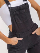 WOMEN'S SLEEVELESS POCKETS DISTRESS STRETCH DENIM PANTS OVERALL