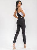 WOMEN'S SLEEVELESS POCKETS DISTRESS STRETCH DENIM PANTS OVERALL