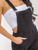 WOMEN'S SLEEVELESS POCKETS DISTRESS STRETCH DENIM PANTS OVERALL