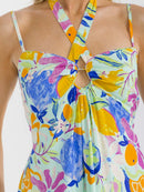 WOMEN'S SLEEVELESS OPEN BACK SMOCK TIERED FLORAL MAXI DRESS