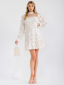 WOMEN'S LONG SLEEVE MOCK NECK LACE MESH MINI DRESS
