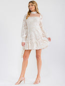WOMEN'S LONG SLEEVE MOCK NECK LACE MESH MINI DRESS