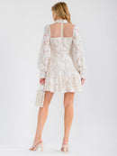 WOMEN'S LONG SLEEVE MOCK NECK LACE MESH MINI DRESS