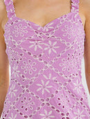WOMEN'S SLEEVELESS SMOCK EYELET DETAILED MINI DRESS