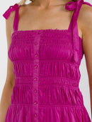 WOMEN'S SLEEVELESS ADJUSTABLE STRAPS SMOCK TIERED MIDI DRESS