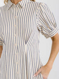 WOMEN'S SHORT SLEEVE BUTTON UP FRONT POCKETS COLORBLOCK STRIPES MAXI DRESS