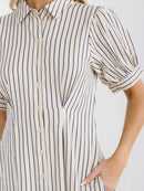 WOMEN'S SHORT SLEEVE BUTTON UP FRONT POCKETS COLORBLOCK STRIPES MAXI DRESS