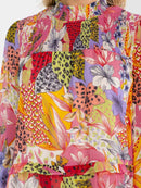 WOMEN'S LONG SLEEVE SMOCK NECK  MULTI PRINT MINI DRESS