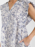 WOMEN'S RUFFLE SLEEVE V-NECK FRONT POCKETS TIERED MULTI PRINT MINI DRESS