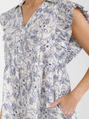 WOMEN'S RUFFLE SLEEVE V-NECK FRONT POCKETS TIERED MULTI PRINT MINI DRESS
