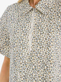 WOMEN'S SHORT SLEEVE ZIP UP FRONT POCKETS ANIMAL PRINT DENIM MINI DRESS