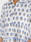 WOMEN'S 3/4 SLEEVE BUTTON UP TIERED FLORAL PRINT TUNIC MINI DRESS