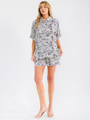 WOMEN'S SHORT SLEEVE TOP & ELASTIC WAIST SHORTS MULTI PRINT 2PC. SET