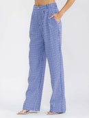 WOMEN'S BUTTON CLOSURE POCKETS COLORBLOCK PRINT STARIGTH LEG PANTS
