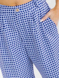 WOMEN'S BUTTON CLOSURE POCKETS COLORBLOCK PRINT STARIGTH LEG PANTS