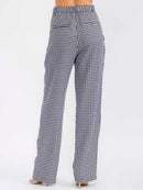WOMEN'S BUTTON CLOSURE POCKETS COLORBLOCK PRINT STARIGTH LEG PANTS