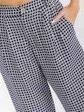 WOMEN'S BUTTON CLOSURE POCKETS COLORBLOCK PRINT STARIGTH LEG PANTS