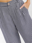 WOMEN'S BUTTON CLOSURE POCKETS COLORBLOCK PRINT STARIGTH LEG PANTS