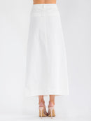 WOMEN'S BUTTON CLOSURE FRONT POCKETS PENCIL DENIM MAXI SKIRT
