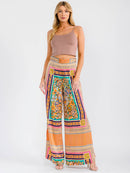 WOMEN'S ZIP UP WIDE LEG MULTI PRINT PALAZZO PANTS