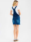 WOMEN'S SLEEVELESS ZIP UP POCKETS WASHED STRETCH DENIM SHORTS OVERALL