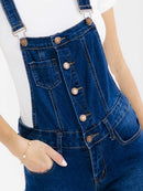 WOMEN'S SLEEVELESS BUTTON UP POCKETS STRETCH DENIM SHORTS OVERALL