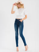 WOMEN'S SHORT SLEEVE SMOCK WAIST RUFFLE TIERED EYELET TOP