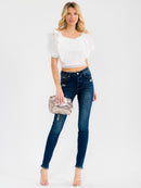 WOMEN'S SHORT SLEEVE RUFFLE TIERED EYELET TOP
