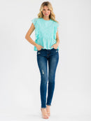 WOMEN'S RUFFLE SLEEVE TIERED EYELET TOP