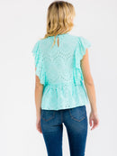 WOMEN'S RUFFLE SLEEVE TIERED EYELET TOP