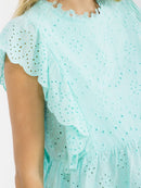 WOMEN'S RUFFLE SLEEVE TIERED EYELET TOP