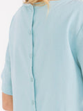 WOMEN'S SHORT SLEEVE STUDS NECK TRIM BACK BUTTON UP LINEN BLOUSE