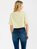 WOMEN'S SHORT SLEEVE STUDS NECK TRIM BACK BUTTON UP LINEN BLOUSE