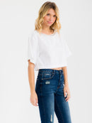 WOMEN'S SHORT SLEEVE STUDS NECK TRIM BACK BUTTON UP LINEN BLOUSE