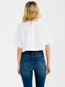 WOMEN'S SHORT SLEEVE STUDS NECK TRIM BACK BUTTON UP LINEN BLOUSE