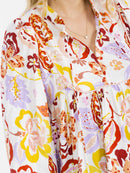 WOMEN'S LONG SLEEVE BUTTON UP FLORAL PRINT TUNIC BLOUSE