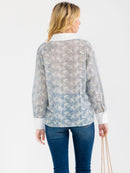 WOMEN'S LONG SLEEVE BUTTON UP EMBROIDERY BLOUSE