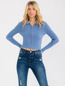 WOMEN'S LONG SLEEVE ZIPPER CLOSURE RIBBED TOP