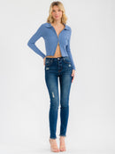 WOMEN'S LONG SLEEVE ZIPPER CLOSURE RIBBED TOP