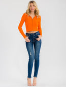 WOMEN'S LONG SLEEVE ZIPPER CLOSURE RIBBED TOP
