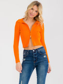 WOMEN'S LONG SLEEVE ZIPPER CLOSURE RIBBED TOP