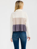 WOMEN'S LONG SLEEVE BUTTON UP TIERED COLORBLOCK BLOUSE