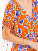WOMEN'S SHORT SLEEVE SURPLICE ELASTIC WAIST POCKETS FLORAL PRINT MINI DRESS