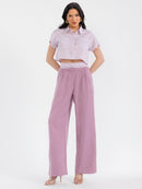 WOMEN'S SHORT SLEEVE TOP & BUTTON CLOSURE PANTS STRIPES COLORBLOCK 2PC. SET