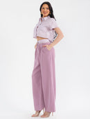 WOMEN'S SHORT SLEEVE TOP & BUTTON CLOSURE PANTS STRIPES COLORBLOCK 2PC. SET