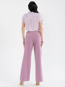 WOMEN'S SHORT SLEEVE TOP & BUTTON CLOSURE PANTS STRIPES COLORBLOCK 2PC. SET