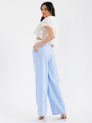WOMEN'S SHORT SLEEVE TOP & BUTTON CLOSURE PANTS STRIPES COLORBLOCK 2PC. SET