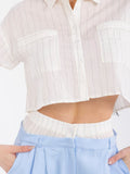 WOMEN'S SHORT SLEEVE TOP & BUTTON CLOSURE PANTS STRIPES COLORBLOCK 2PC. SET